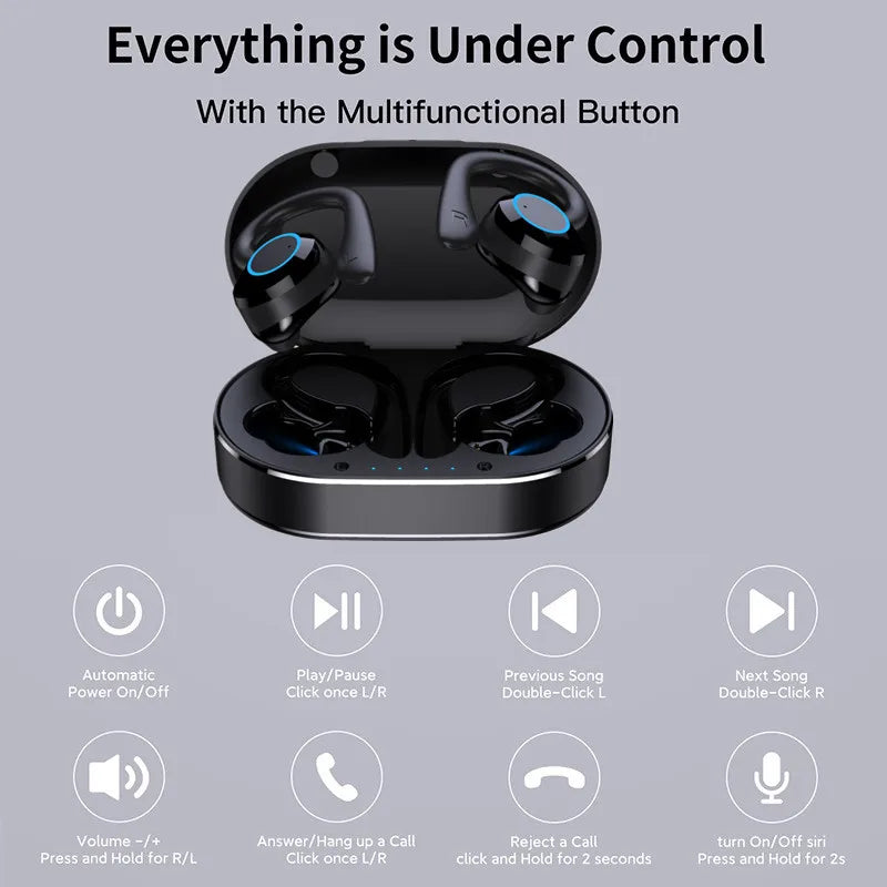 Wireless 5.0 Headphone Touch Control Sports Waterproof Bluetooth Earphone HiFi 9D Bass Stereo Earphone Headset With Microphone