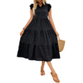 Women's summer fashion retro elegant V-neck solid color vertical zou texture waist long dress