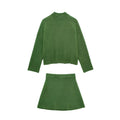 Autumn Women's Knitted Skirt Suit Long Sleeve O Neck Sweater Pullover Top + Elegant Solid A-Line Mini Skirt 2 Pieces Set Outfits