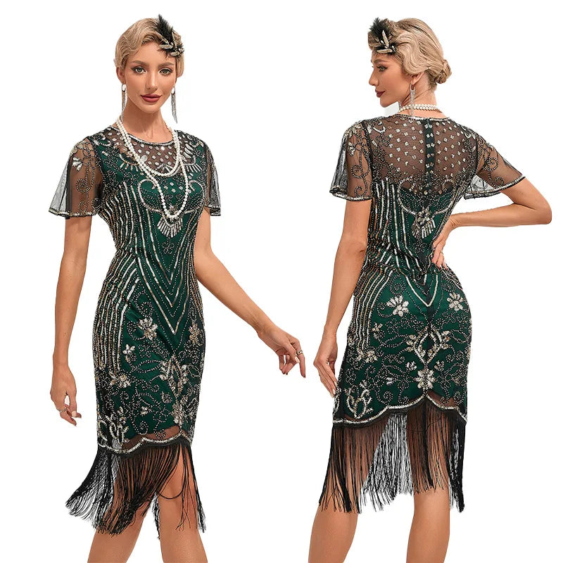 1920s Flapper Vintage Sequin Dress Great Gatsby Cocktail Party Tassel Dress Wedding Party Dance Dress Beaded Dress