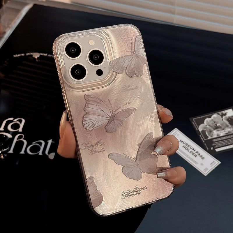 Luxury Ins Laser Butterfly Phone Case For iPhone 15 14 13 12 11 Pro Plus Hard IMD Shockproof Bumber Back Cover