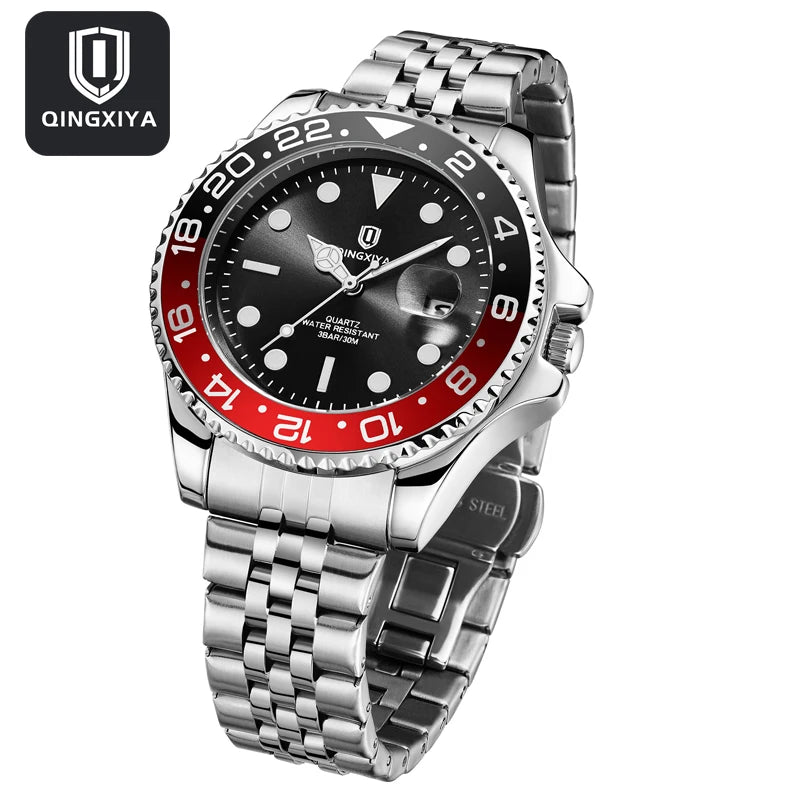 QINGXIYA Luxury Quartz Men Watch Waterproof Luminous Date Man Watch Stainless Steel Business Wristwatches Male Clock Reloj+Box