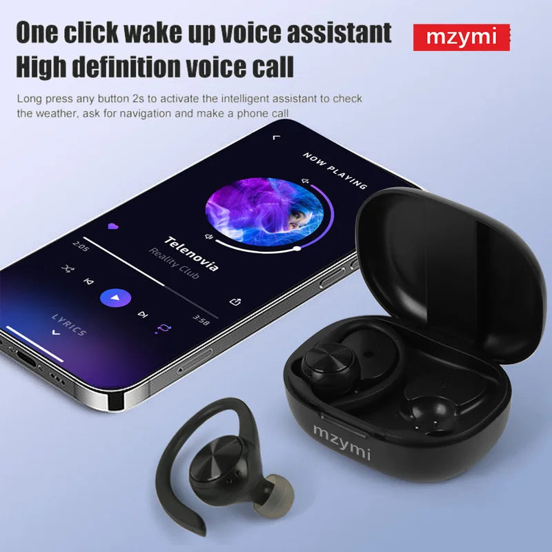 mzymi R200 Wireless Earbuds Open Ear Bluetooth Headphone EarHooks 9D Stereo Sound Earphones Sports LED Display Headset