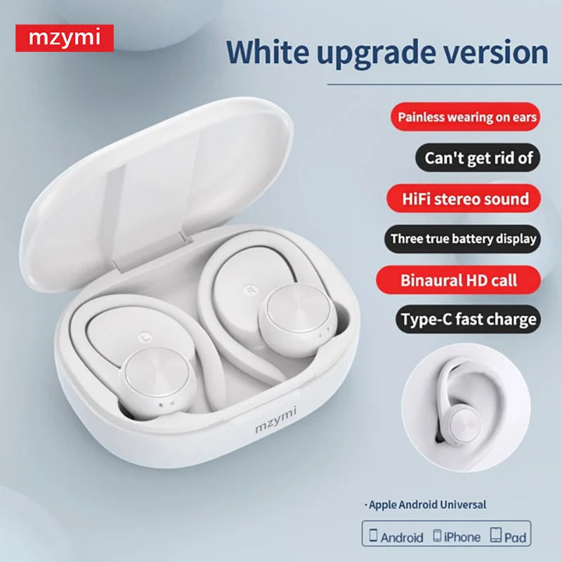 mzymi R200 Wireless Earbuds Open Ear Bluetooth Headphone EarHooks 9D Stereo Sound Earphones Sports LED Display Headset