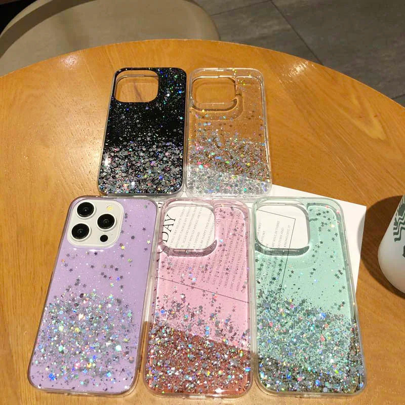 Dream Glitter Silicone Epoxy Soft Case for Samsung S24 ULTRA S23 Plus S25 A05S M54 F54 M34 A25 A15 A35 A55 thin Clear Cover