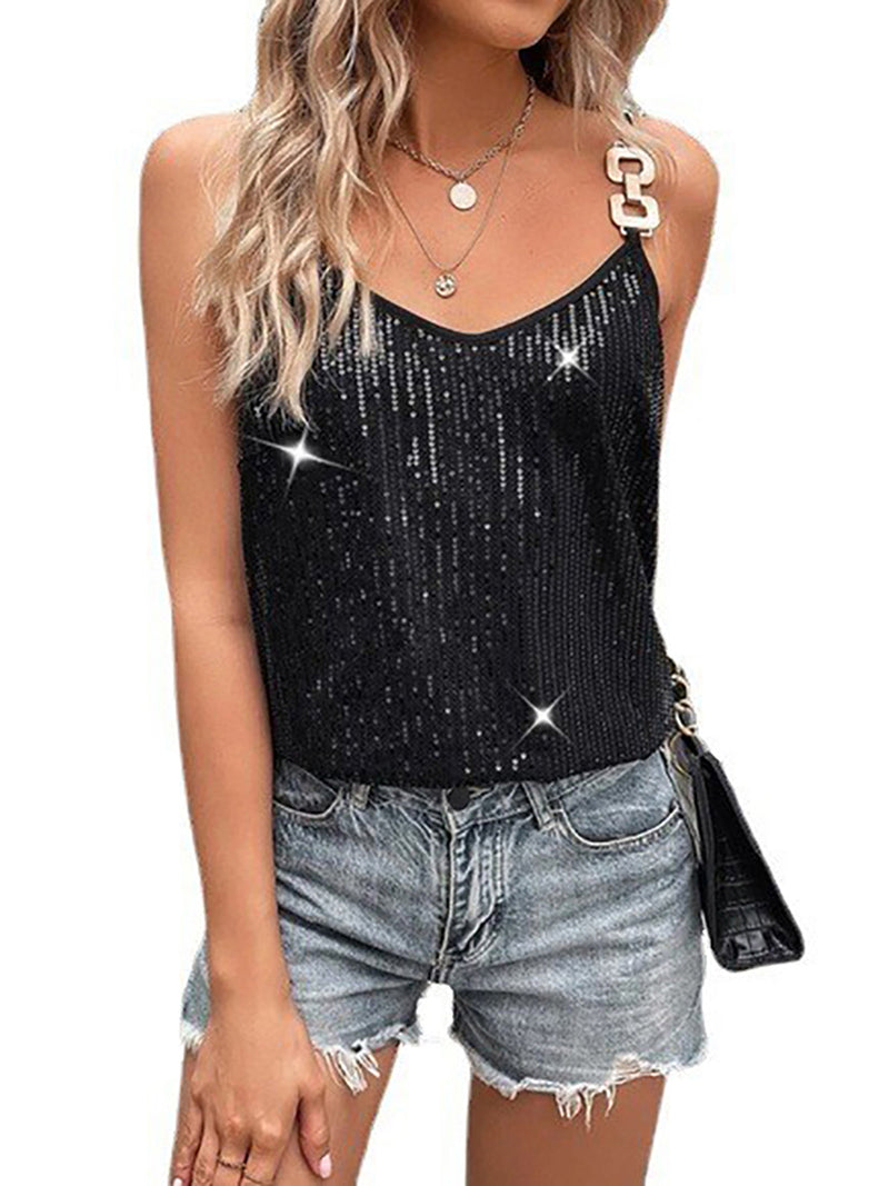 Stylish Sparkle Women s Sequin Halter Neck Sleeveless Shimmer Blouse Glitter Party Clubwear