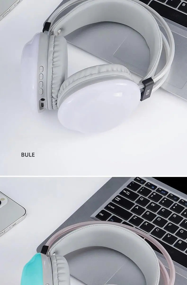 New Wireless Bluetooth Headphones RGB Flowing Colorful Lamp Head Earphones Hifi Stereo Noise Reduction Gaming Headsets With Mic