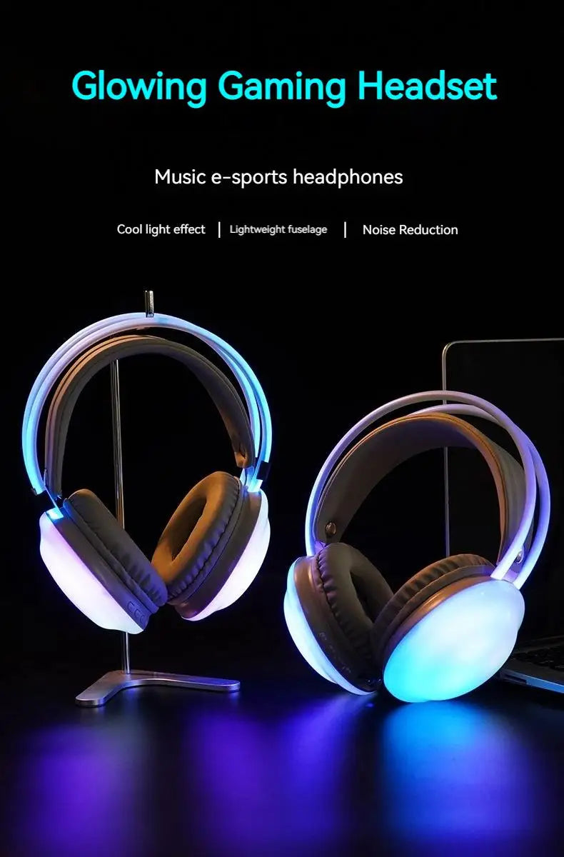 New Wireless Bluetooth Headphones RGB Flowing Colorful Lamp Head Earphones Hifi Stereo Noise Reduction Gaming Headsets With Mic