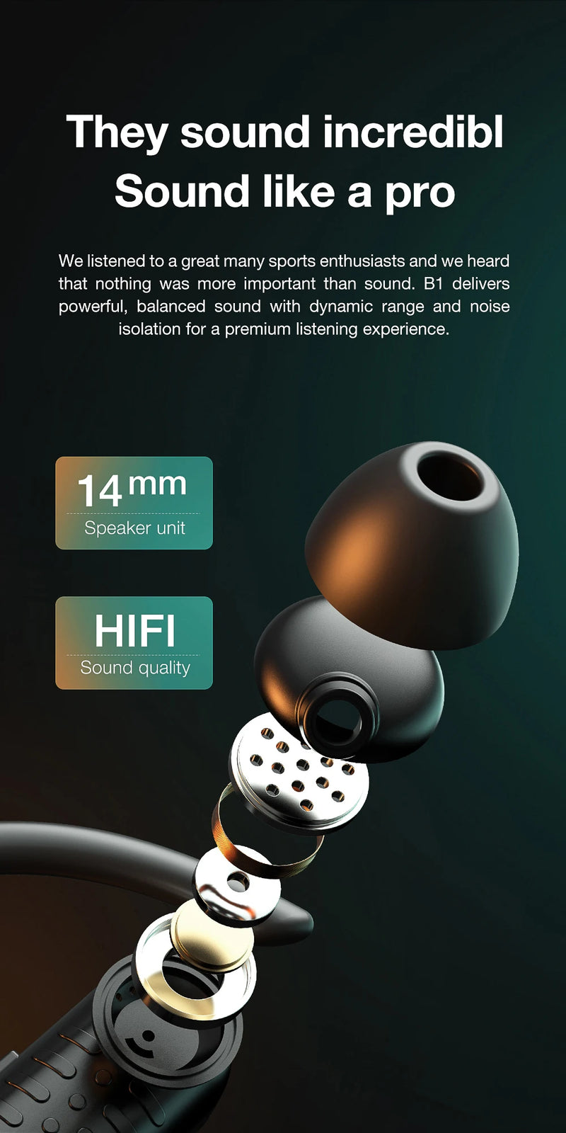 SANLEPUS B1 Bluetooth Headphones Sports Earphone Wireless Earbuds Stereo Bass Headset with Microphone for Running Workout Gym