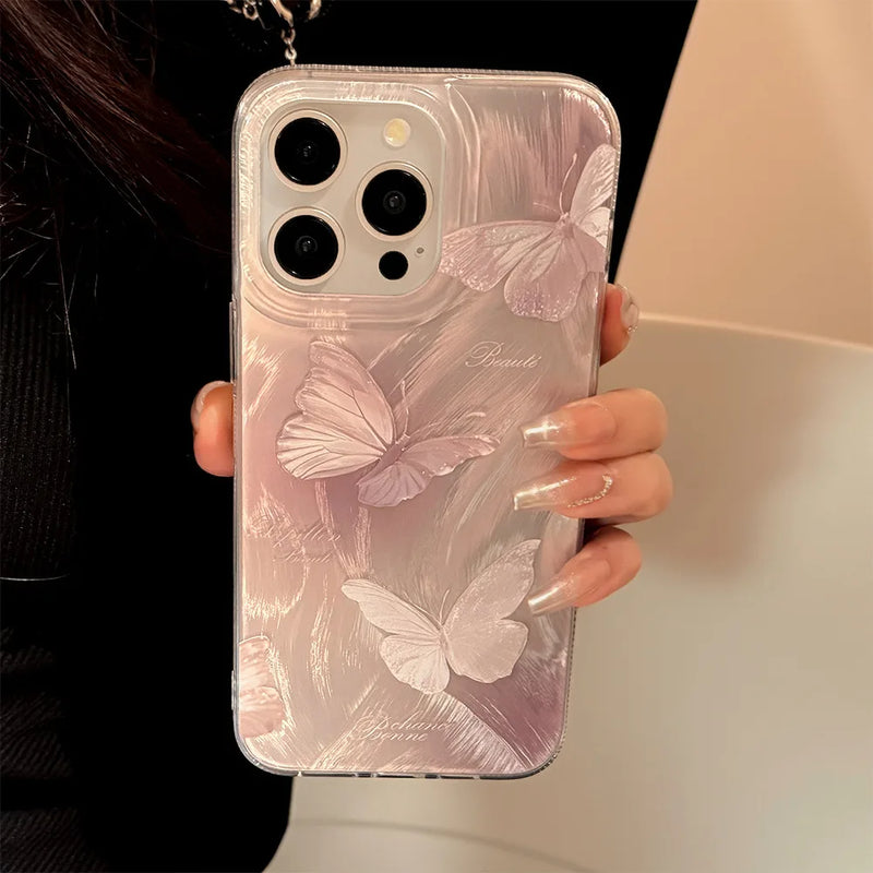 Luxury Ins Laser Butterfly Phone Case For iPhone 15 14 13 12 11 Pro Plus Hard IMD Shockproof Bumber Back Cover