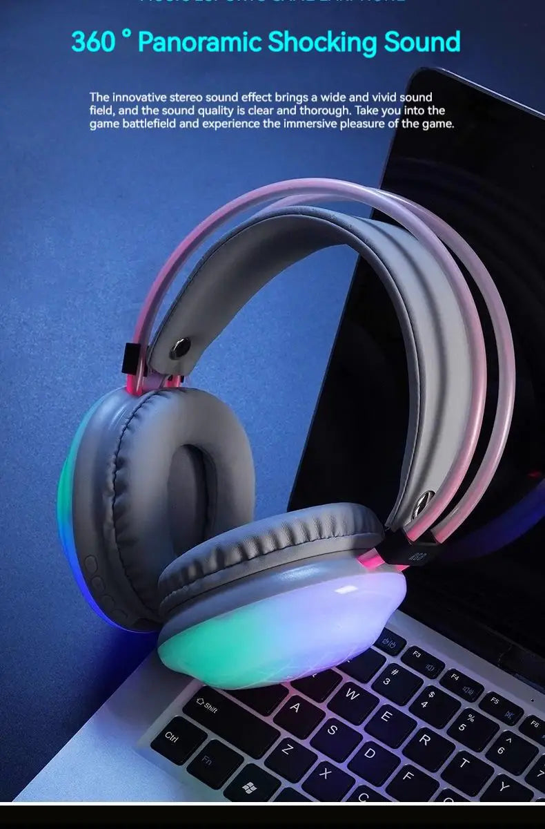 New Wireless Bluetooth Headphones RGB Flowing Colorful Lamp Head Earphones Hifi Stereo Noise Reduction Gaming Headsets With Mic