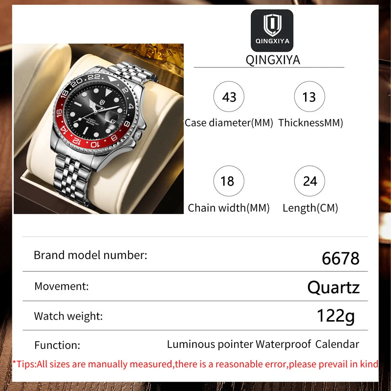 QINGXIYA Luxury Quartz Men Watch Waterproof Luminous Date Man Watch Stainless Steel Business Wristwatches Male Clock Reloj+Box