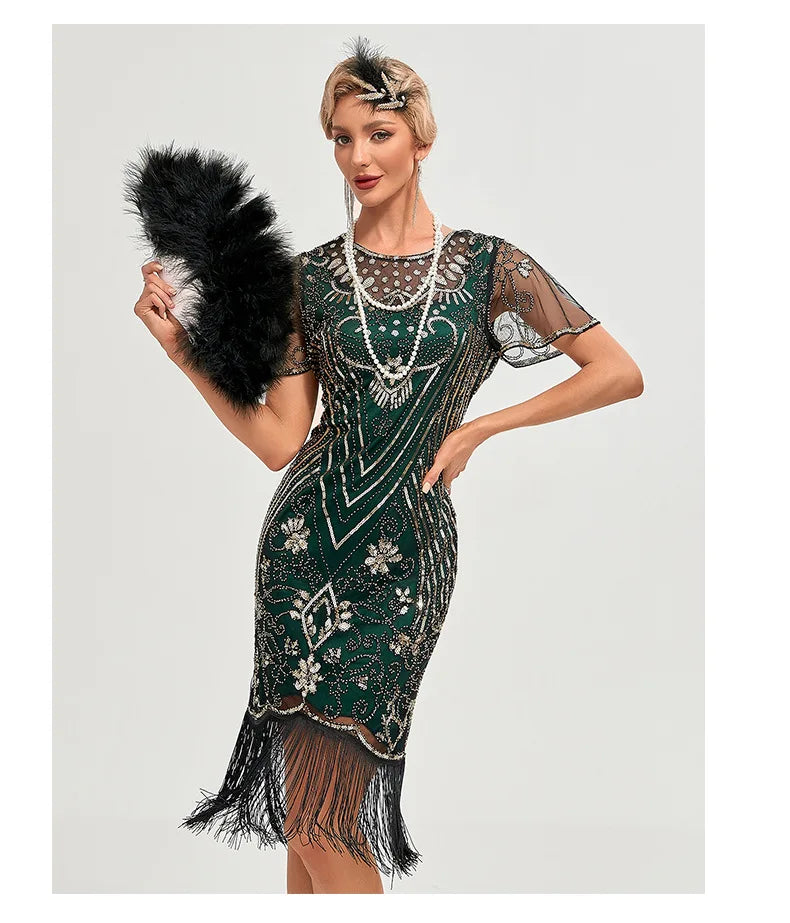 1920s Flapper Vintage Sequin Dress Great Gatsby Cocktail Party Tassel Dress Wedding Party Dance Dress Beaded Dress