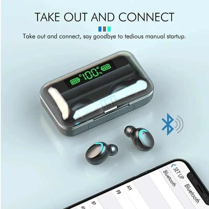 New F9 Bluetooth Headphones 9D Stereo High Bass Sport Earphones Handfree Touch Control Tws Wireless Earbuds Waterproof Headset