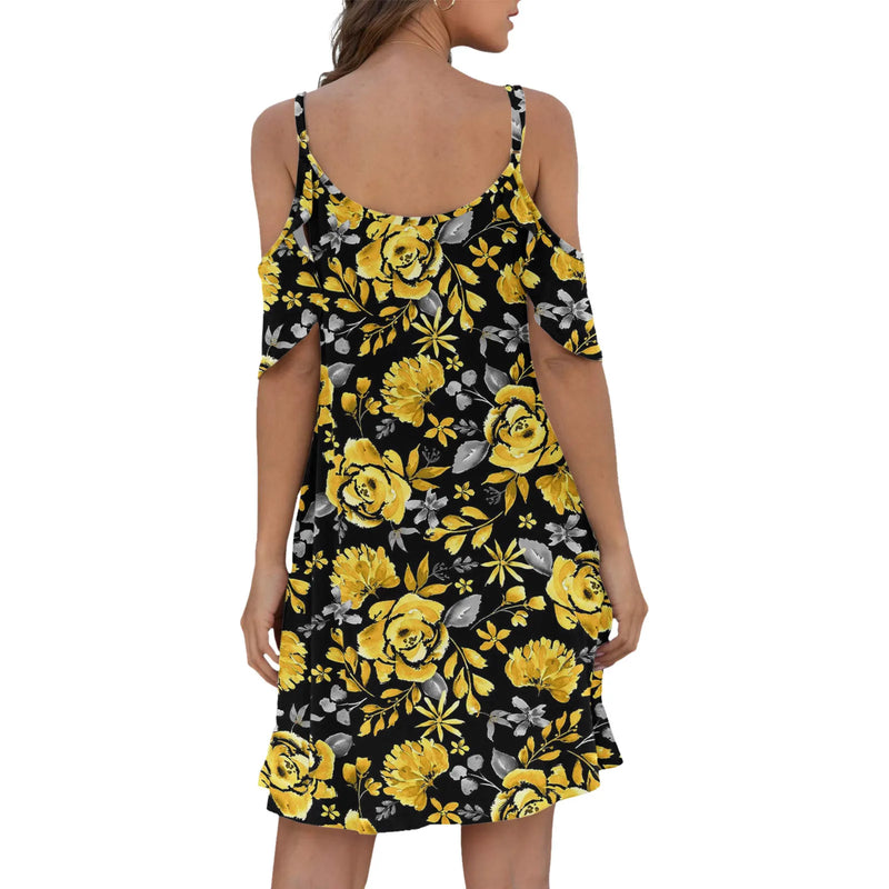 Woman Floral Print Dress Summer Fashion Spaghetti Strap Off Shoulder Sleeveless Dresses Holiday A-Line Mesh Fabric Vestidos 2024