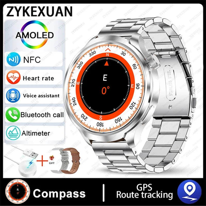 2024 New For HUAWEI Outdoor Sports Smart Watch Men AMOLED Screen NFC GPS Compass Heart rate Waterproof Bluetooth Call SmartWatch