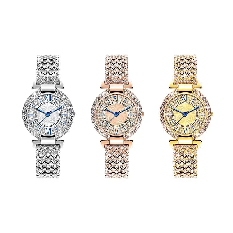 New Watch for Women Luxury Geneva Rhinestone Stainless Steel Fake Three Eyes Quartz Women Watch Gift for Lady Relógio Femino