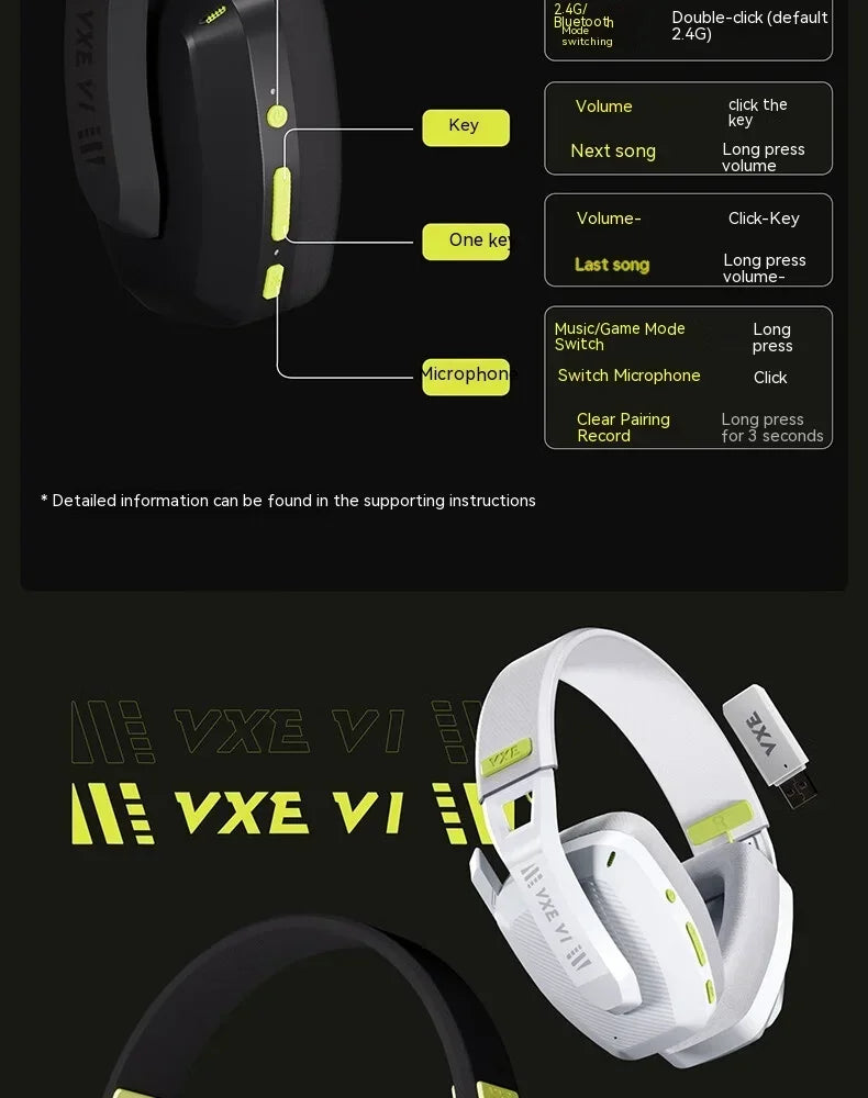 VGN VXE Siren V1 Earphones with Low Latency, Lightweight Dual-mode Bluetooth 5.3 Wireless 2.4g Fps Esports Gaming Earphones