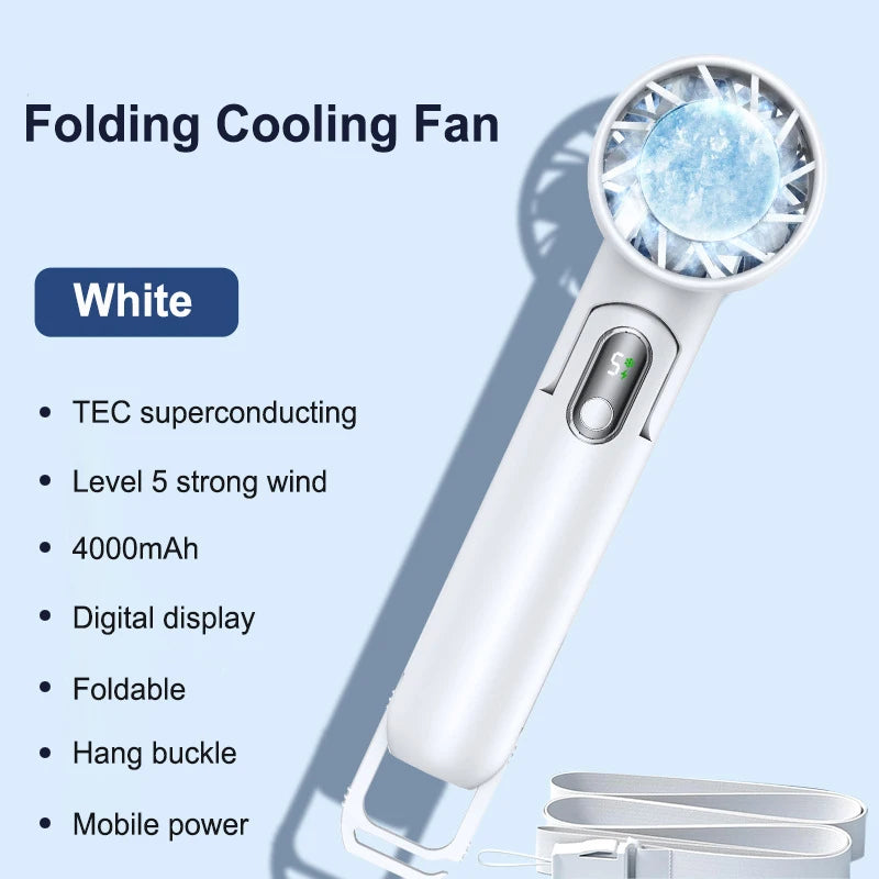 2024 Upgraded Handheld Fan 4000Ah USB Rechargeable Semiconductor Refrigeration Fan LED Digital Display Office Outdoor Air Cooler