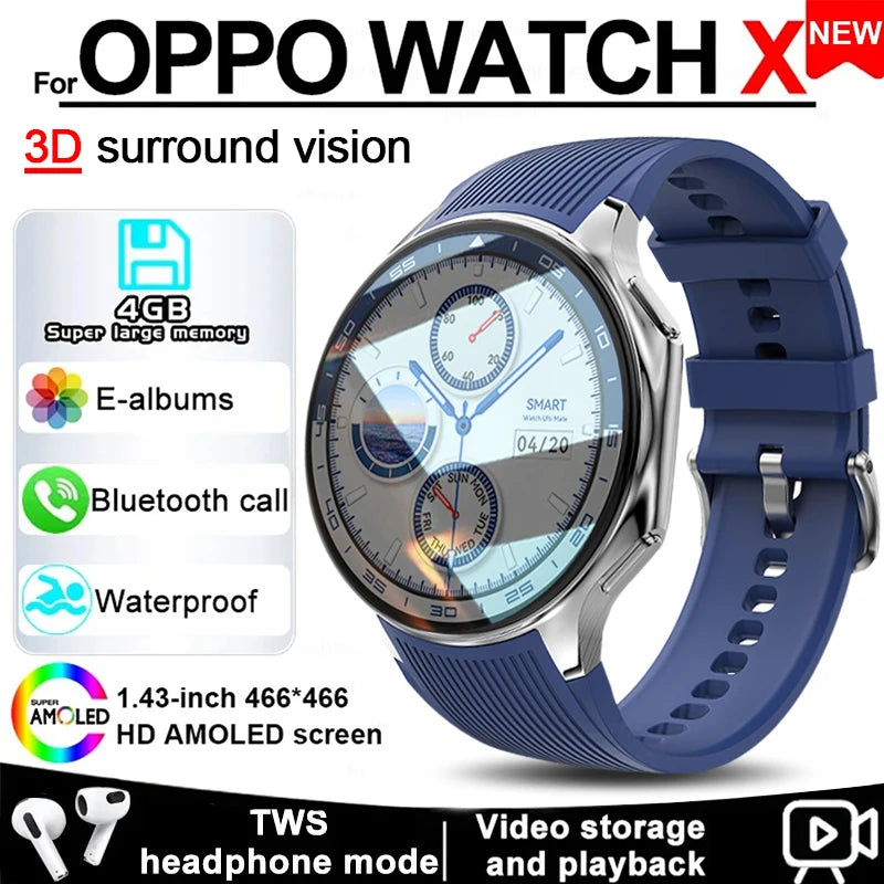 2024 Novo para OPPO Watch X Smart Watch 4G Memória Música Vídeo Bluetooth Chamada IP68 À Prova D'Água AMOLED Smartwatch para Fones de Ouvido TWS ﻿