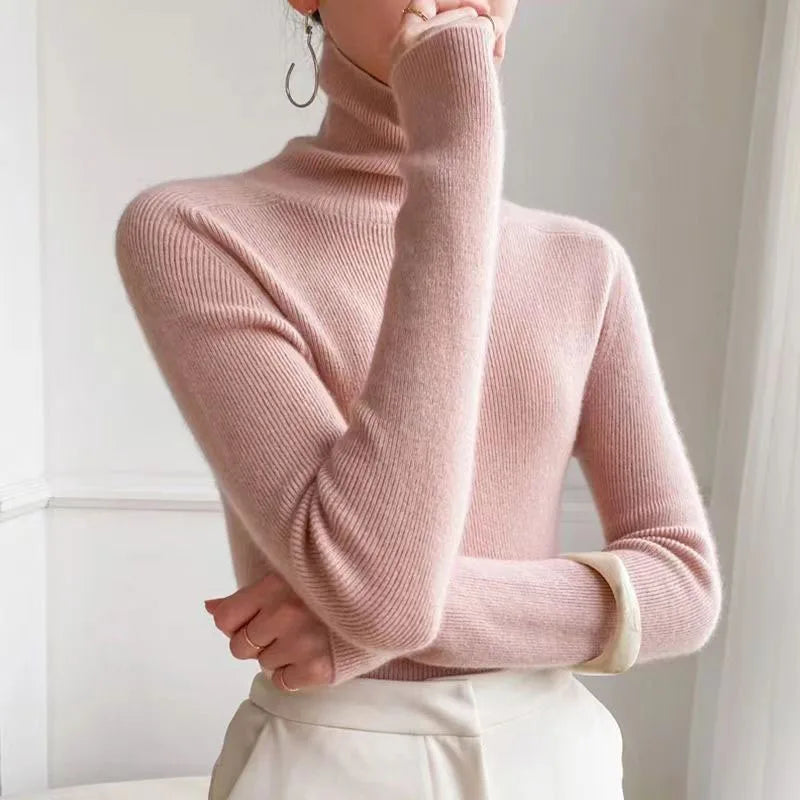 Lucyever Turtleneck Sweater for Women Autumn Winter Basic Solid Knitted Jumpers Tops Korean Casual Slim Long Sleeve Pullovers