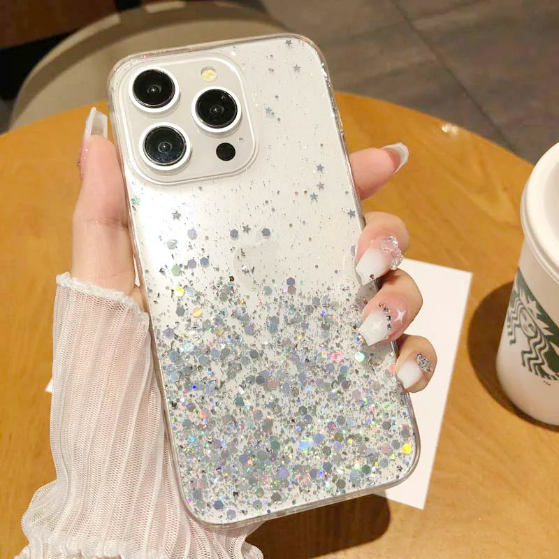 Dream Glitter Silicone Epoxy Soft Case for Samsung S24 ULTRA S23 Plus S25 A05S M54 F54 M34 A25 A15 A35 A55 thin Clear Cover