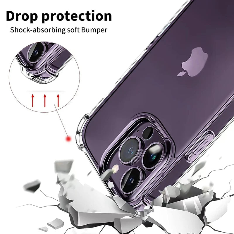 Luxury Clear Shockproof Case For iPhone 15 Pro Max Soft TPU Silicone Case on For iPhone 15 Plus Transparent Back Cover