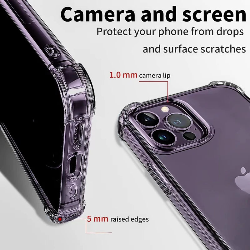 Luxury Clear Shockproof Case For iPhone 15 Pro Max Soft TPU Silicone Case on For iPhone 15 Plus Transparent Back Cover