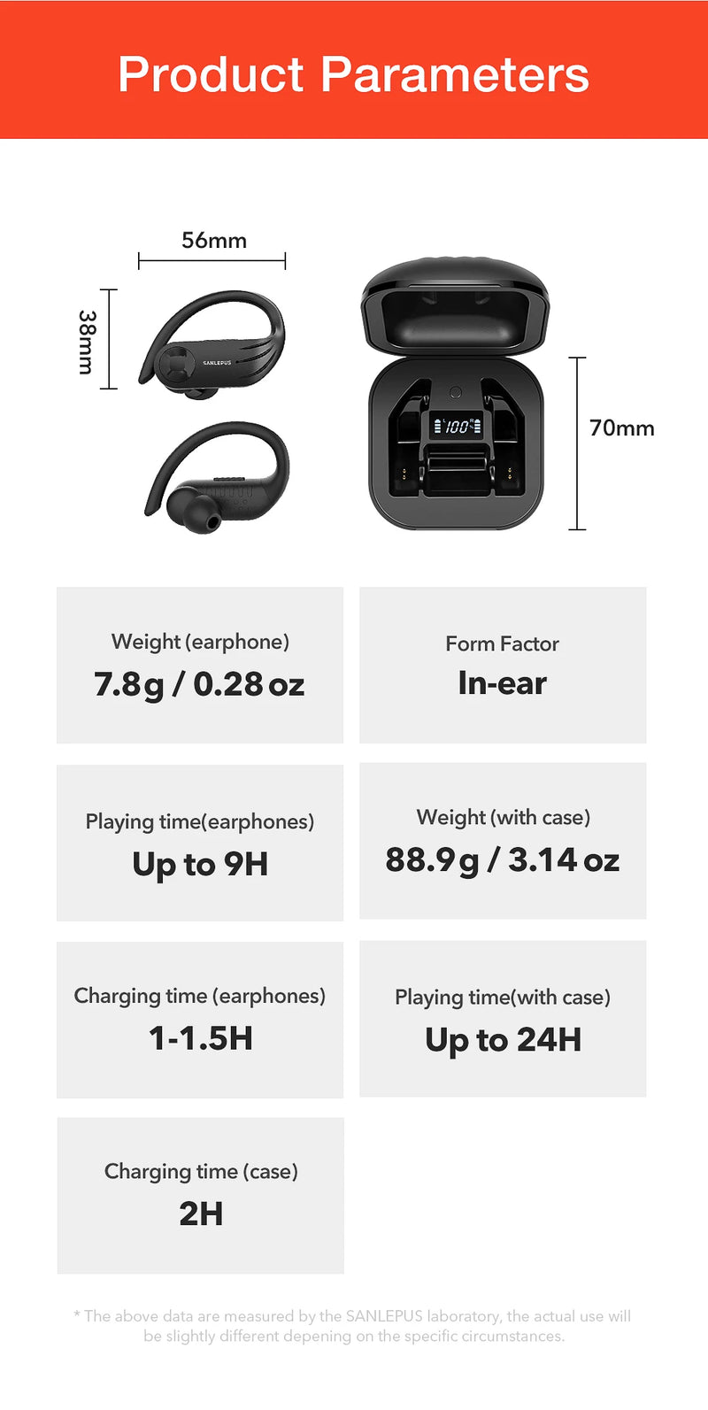 SANLEPUS B1 Bluetooth Headphones Sports Earphone Wireless Earbuds Stereo Bass Headset with Microphone for Running Workout Gym