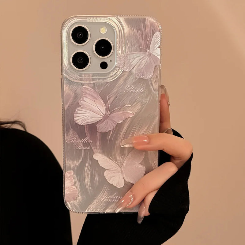 Luxury Ins Laser Butterfly Phone Case For iPhone 15 14 13 12 11 Pro Plus Hard IMD Shockproof Bumber Back Cover