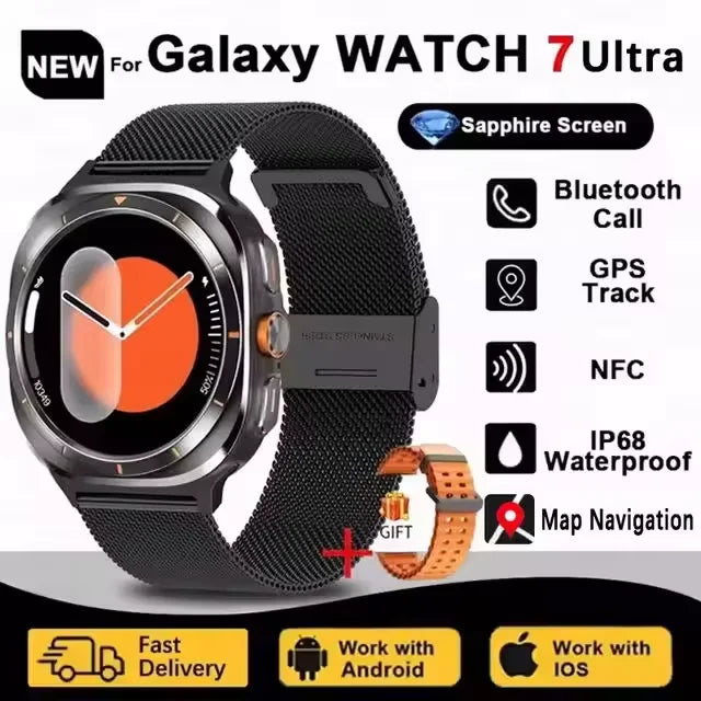 Novo Galaxy Watch 7 Ultra Smart Bracelet Men 32GB Memória GPS Trackr NFC HD Tela Safira Bluetooth chamada Smartwatches Para Samsung