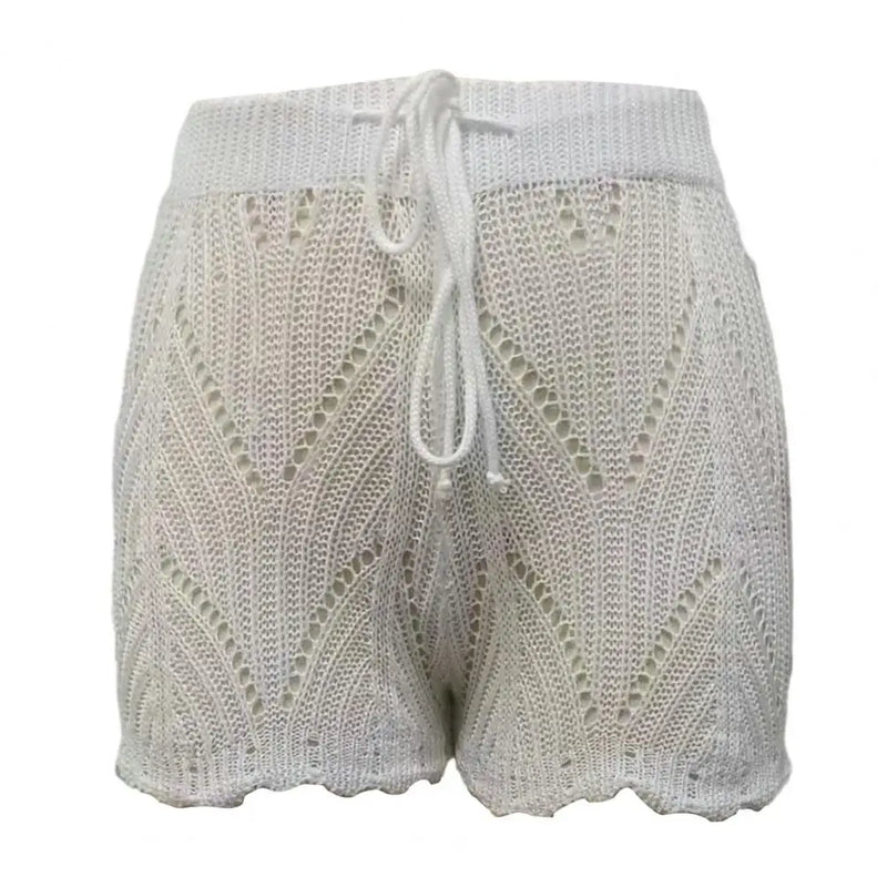 Breathable Summer Shorts Elegant Lace Beach Shorts for Women Knitted Drawstring Waist Soft Breathable Fabric High for Summer