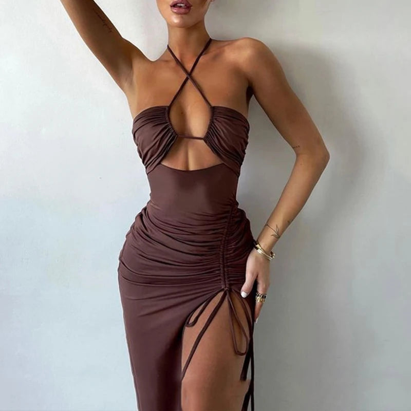 Vestido preto sexy de verão para mulheres sem mangas