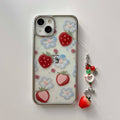 3D strawberry chain painting blue flower fruit phone case for iphone 12 15promax 14pro 13pro 15 pro max ins plating cover coque