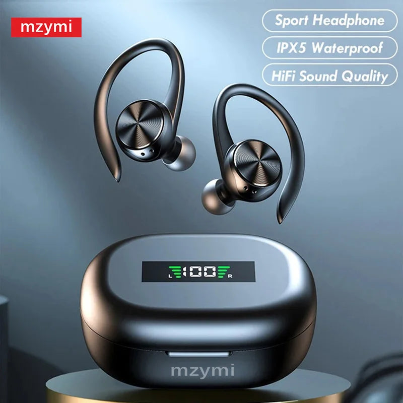 mzymi R200 Wireless Earbuds Open Ear Bluetooth Headphone EarHooks 9D Stereo Sound Earphones Sports LED Display Headset