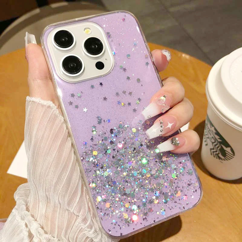 Dream Glitter Silicone Epoxy Soft Case for Samsung S24 ULTRA S23 Plus S25 A05S M54 F54 M34 A25 A15 A35 A55 thin Clear Cover