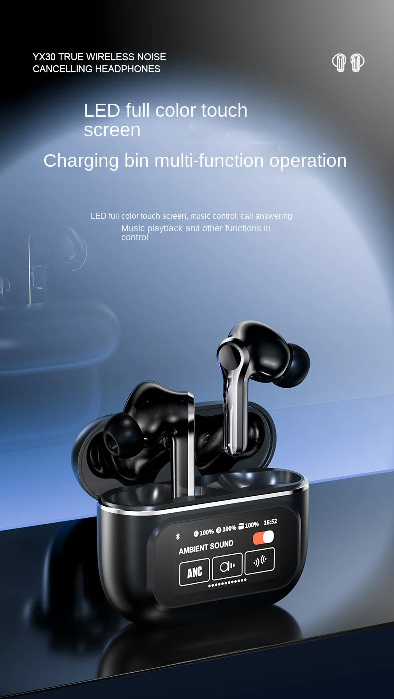 New Design YX30 TWS Earphones High Quality ANC Big Battery LED Touch Screen Wireless Earphones For Sport Gaming Running