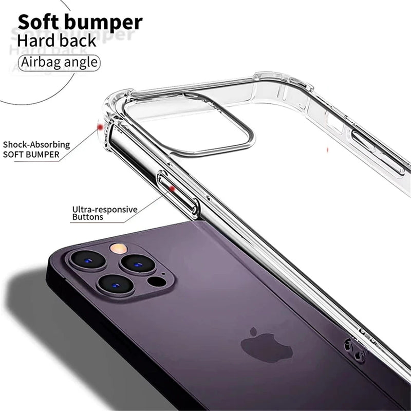 Luxury Clear Shockproof Case For iPhone 15 Pro Max Soft TPU Silicone Case on For iPhone 15 Plus Transparent Back Cover