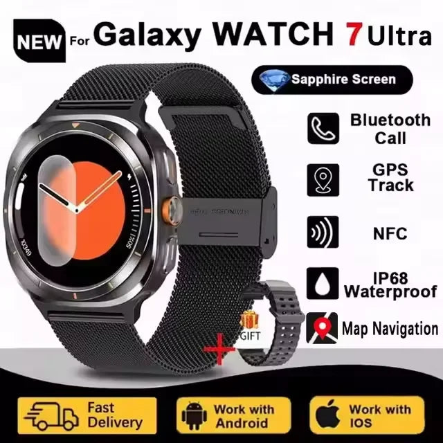 Novo Galaxy Watch 7 Ultra Smart Bracelet Men 32GB Memória GPS Trackr NFC HD Tela Safira Bluetooth chamada Smartwatches Para Samsung