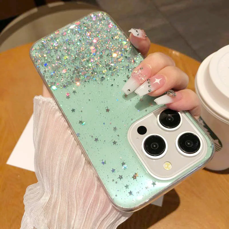 Dream Glitter Silicone Epoxy Soft Case for Samsung S24 ULTRA S23 Plus S25 A05S M54 F54 M34 A25 A15 A35 A55 thin Clear Cover