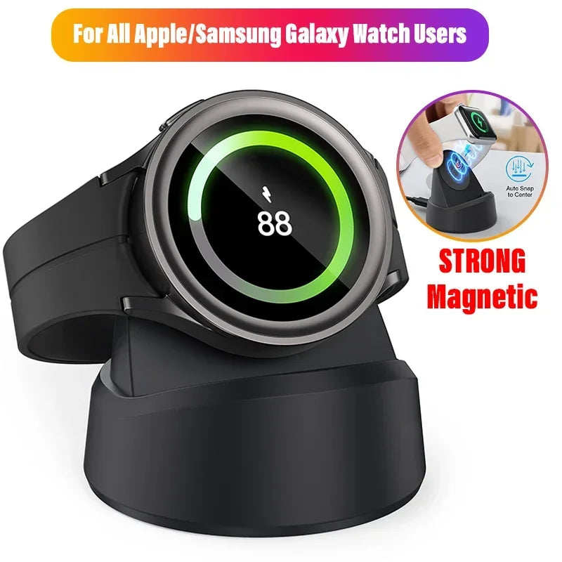 2024 Magnetic Wireless Charger Watch Pad For Apple Watch 8 7 6 5 4 SE Samsung Galaxy 5 Pro 6/5/4/3 Active 2/1 Portable Charging