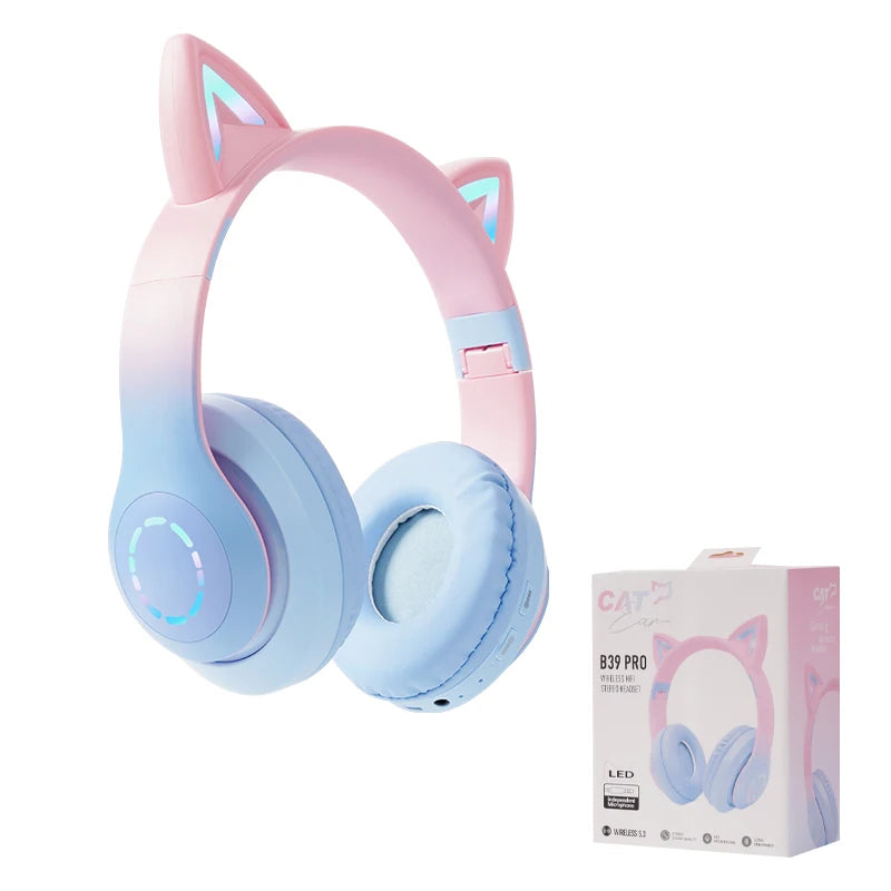 Wireless Headphone Flash Light Cute Cat Ears with Mic Control LED Kid Girl Stereo Music Helmet Phone Bluetooth Headset Gift