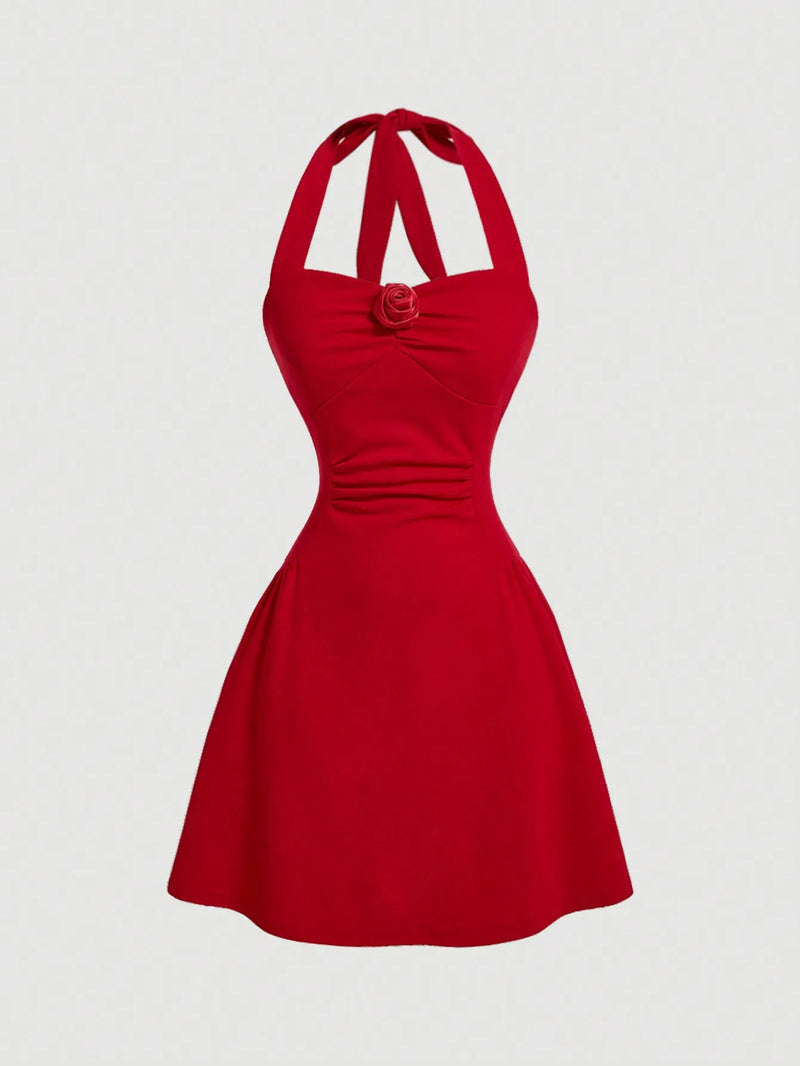 Vestido Halter com Laço Vermelho Feminino