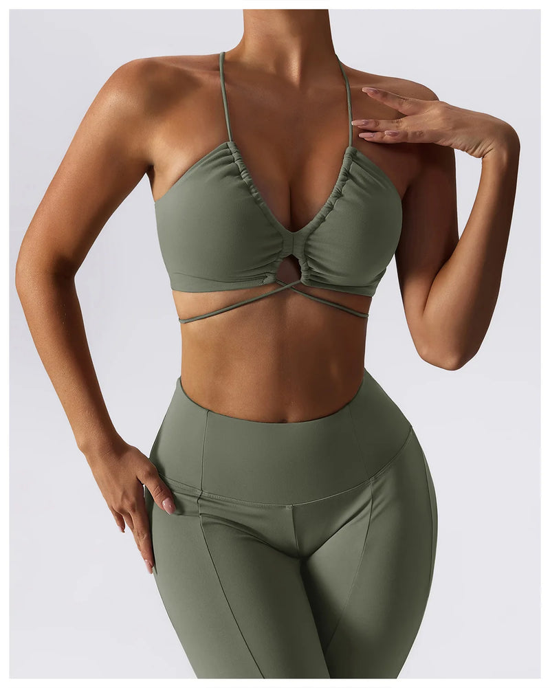 Sexy Deep V Top  Bra Set for Women, High Waist, Abdominal, Hip Lift, Slim Split Pants, Spicy Girls