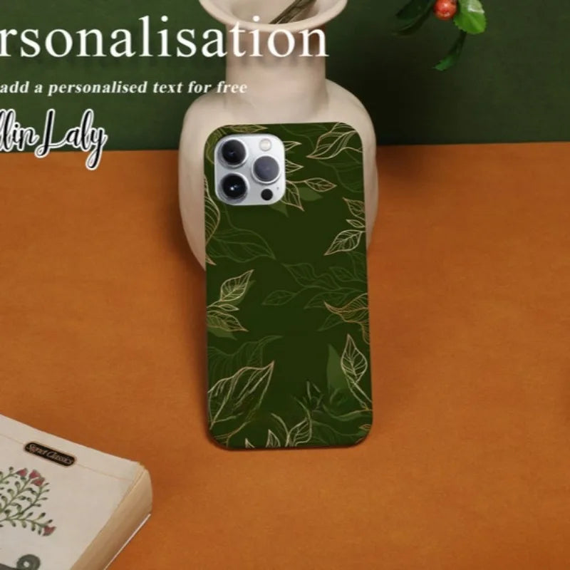 Olive Green Leaves Case For IPHONE 16ProMax 15 14 13 12 11 PRO Plus Acrylic TPU Two in one Magsafe Mobile Phone Cases