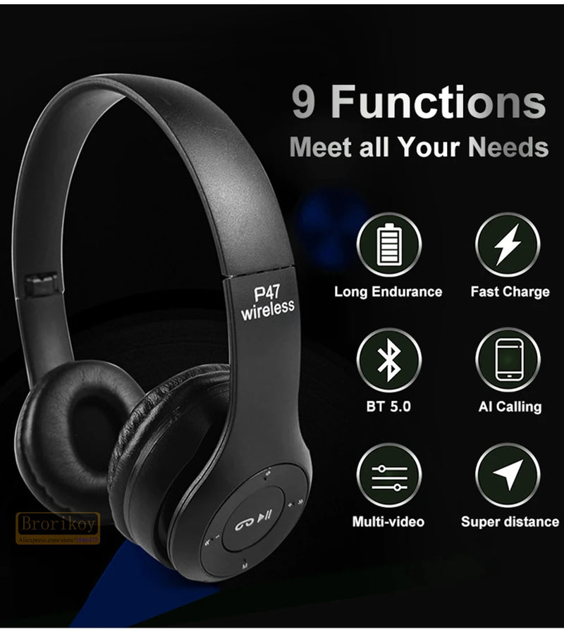 Wireless Foldable Headset Noise Cancelling Bluetooth Headphones Stereo Gaming Headband Earphone with Mic for Xiaomi Cell Tablet