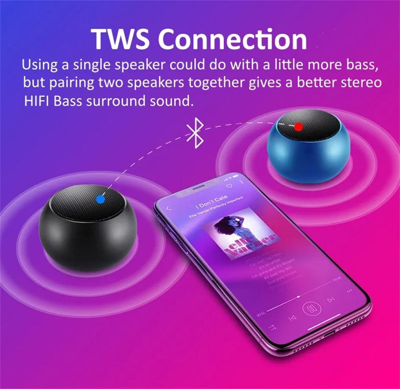 TWS Portable Bluetooth Speaker Mini Wireless Stereo Speaker 300mAh Battery Bluetooth Metal Heavy Subwoofer Outdoor Speaker