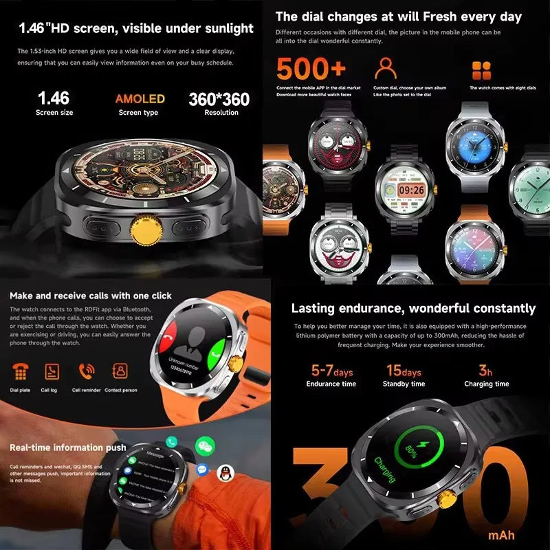 Novo Galaxy Watch 7 Ultra Smart Bracelet Men 32GB Memória GPS Trackr NFC HD Tela Safira Bluetooth chamada Smartwatches Para Samsung