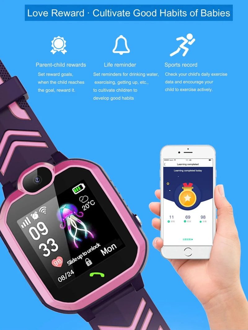 Relógio Inteligente Infantil Eletrônico Esporte SOS Crianças Smartwatch Telefonema Cartão SIM 2G Localização Câmera Foto Presente Para Menino Meninas Relógio