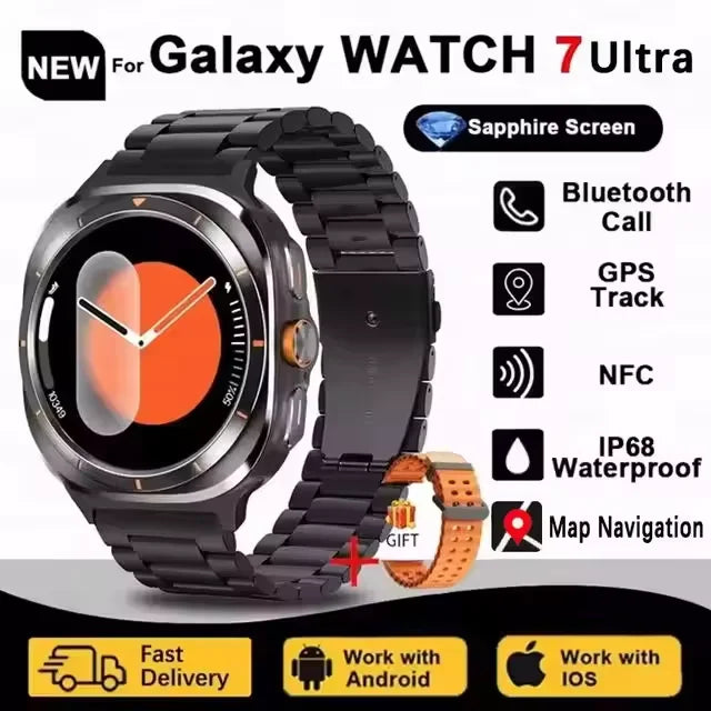 Novo Galaxy Watch 7 Ultra Smart Bracelet Men 32GB Memória GPS Trackr NFC HD Tela Safira Bluetooth chamada Smartwatches Para Samsung